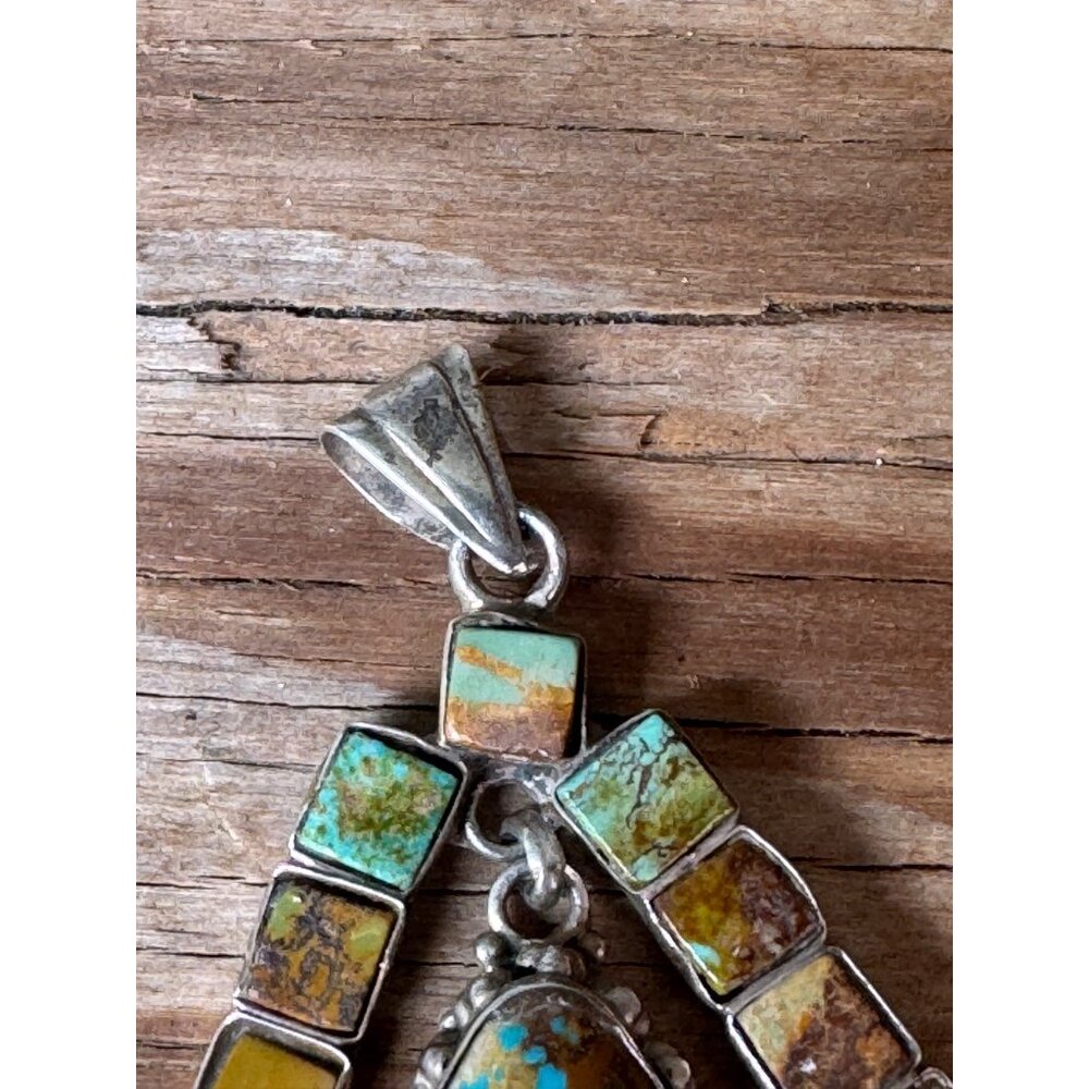 Handcrafted Sterling Silver & Turquoise Mosaic Pendant With Teardrop Design - Picture 4 of 7